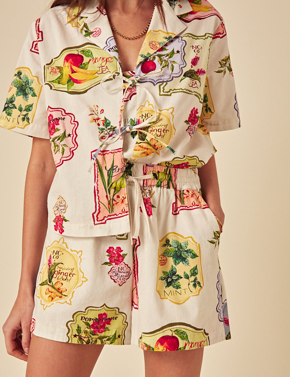 Cream Printed Jet Shorts