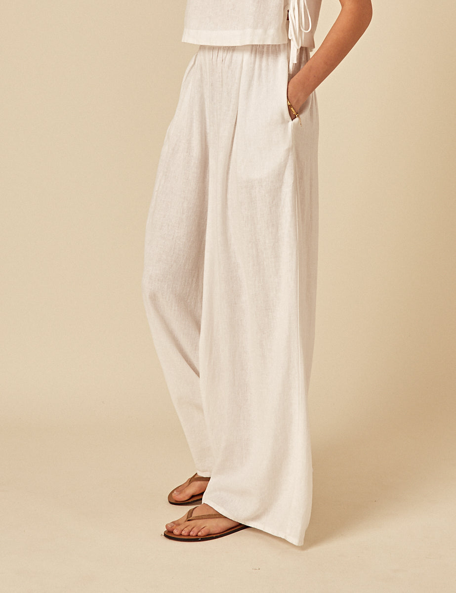 White Linen-blend Jerrow Wide Leg Trousers