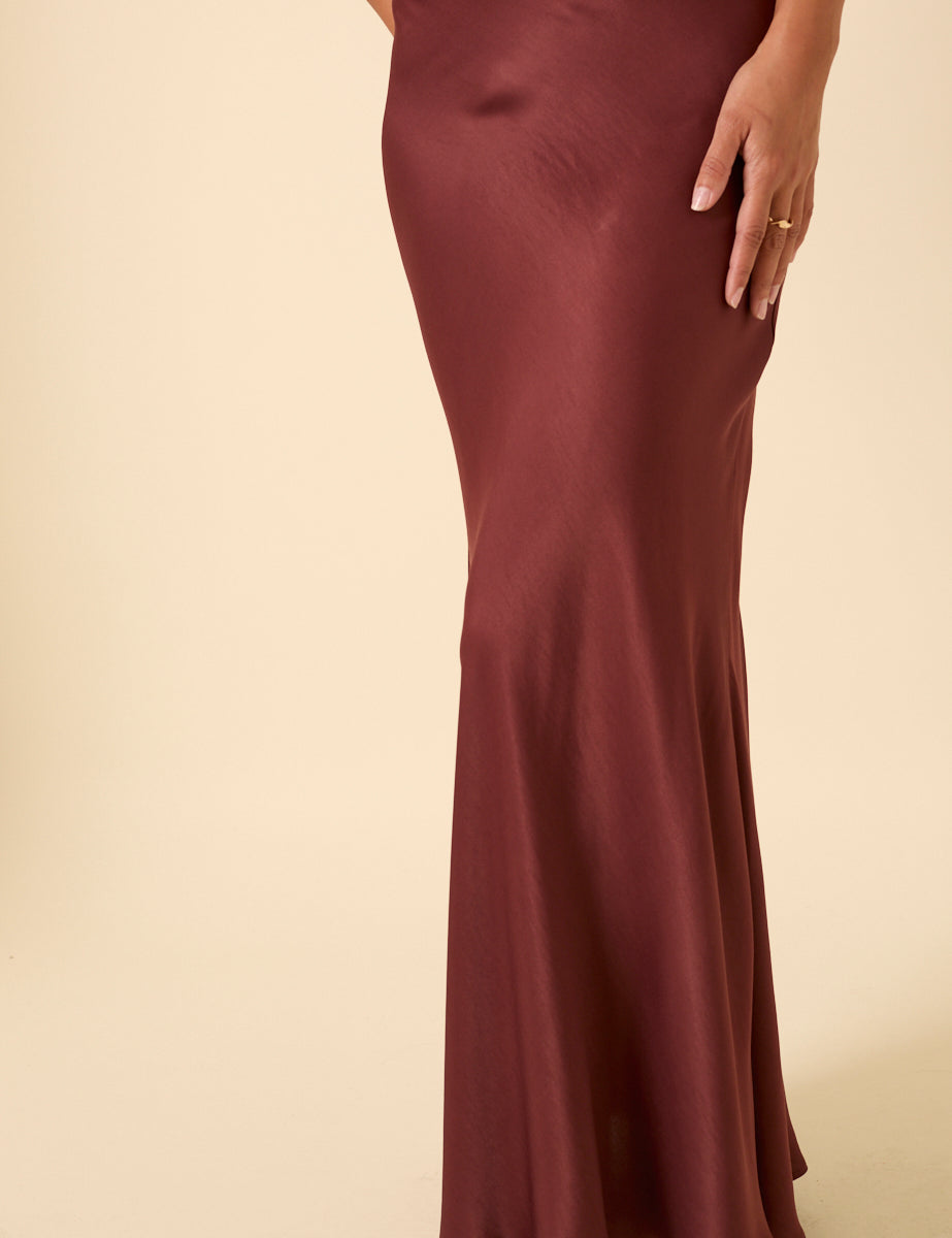 Burgundy Satin Maxi Skirt