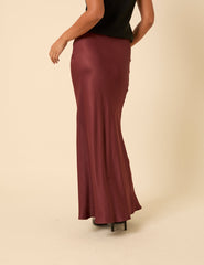 Burgundy Satin Maxi Skirt
