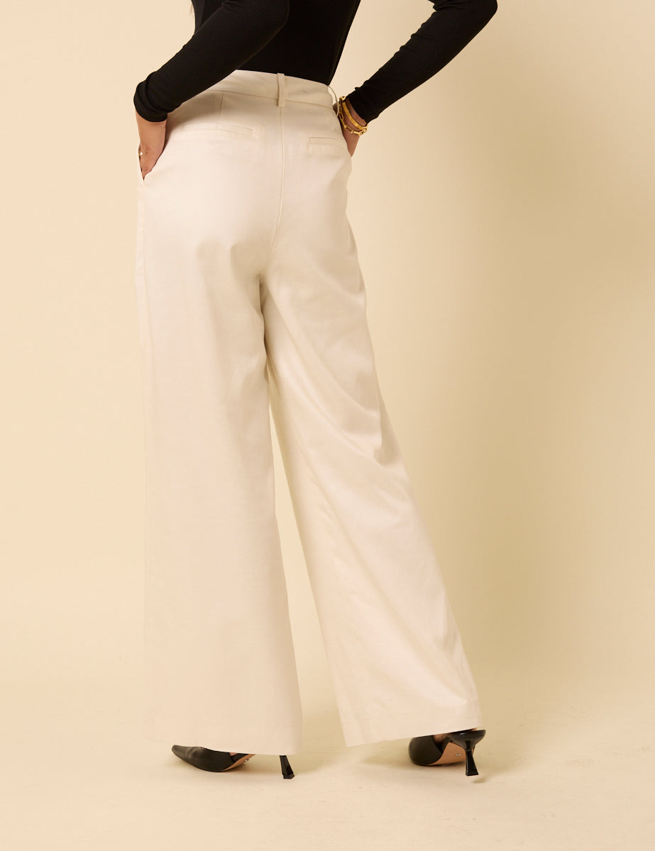 White Tailored Wide Leg Trousers