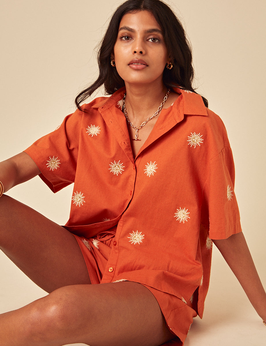 Elizabeth Scarlett Orange Embroidered Jet Shorts