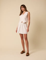 White Embroidered Lace Trim Waistcoat