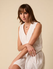 White Embroidered Lace Trim Waistcoat