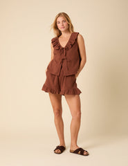Brown Ruffle Shorts