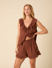 Brown Ruffle Shorts