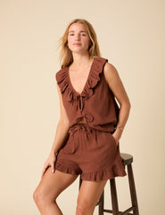 Brown Ruffle Shorts