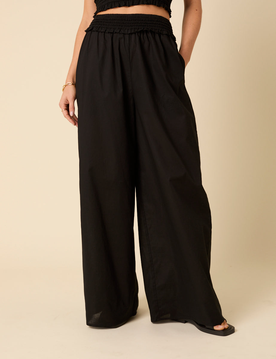 Black Ruffle Wide Leg Trousers