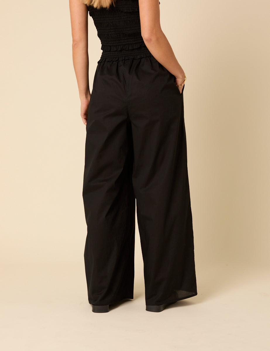 Black Ruffle Wide Leg Trousers