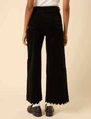 Black Cord Cropped Scallop Trim Jeans
