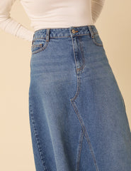 Blue Denim A-Line Midi Skirt