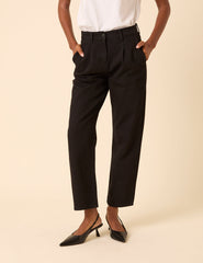 Black High Rise Pleated Straight Leg Jeans