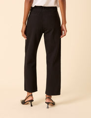 Black High Rise Pleated Straight Leg Jeans