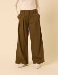 Green Pleated High-Waisted Trousers