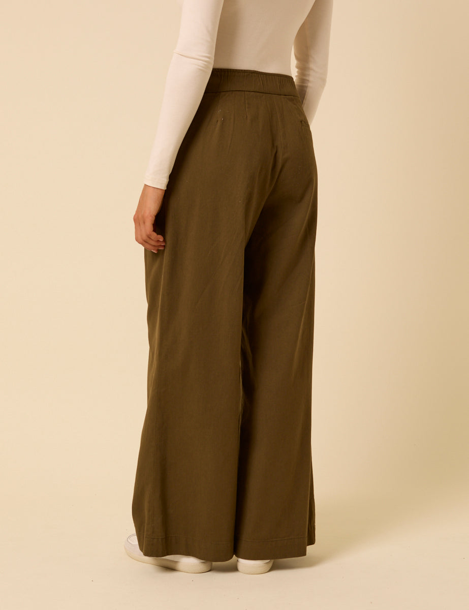 Green Pleated High-Waisted Trousers