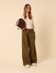 Green Pleated High-Waisted Trousers