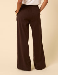 Brown Pleated Wide Leg Trousers