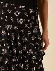 Black Printed Tiered Maxi Skirt