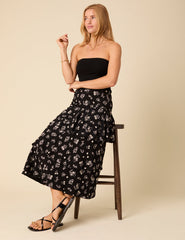 Black Printed Tiered Maxi Skirt