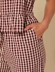Brown Gingham Wide Leg Trousers