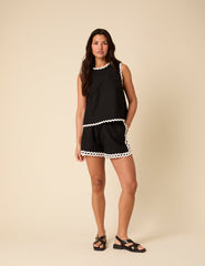Black Contrast Trim Shorts