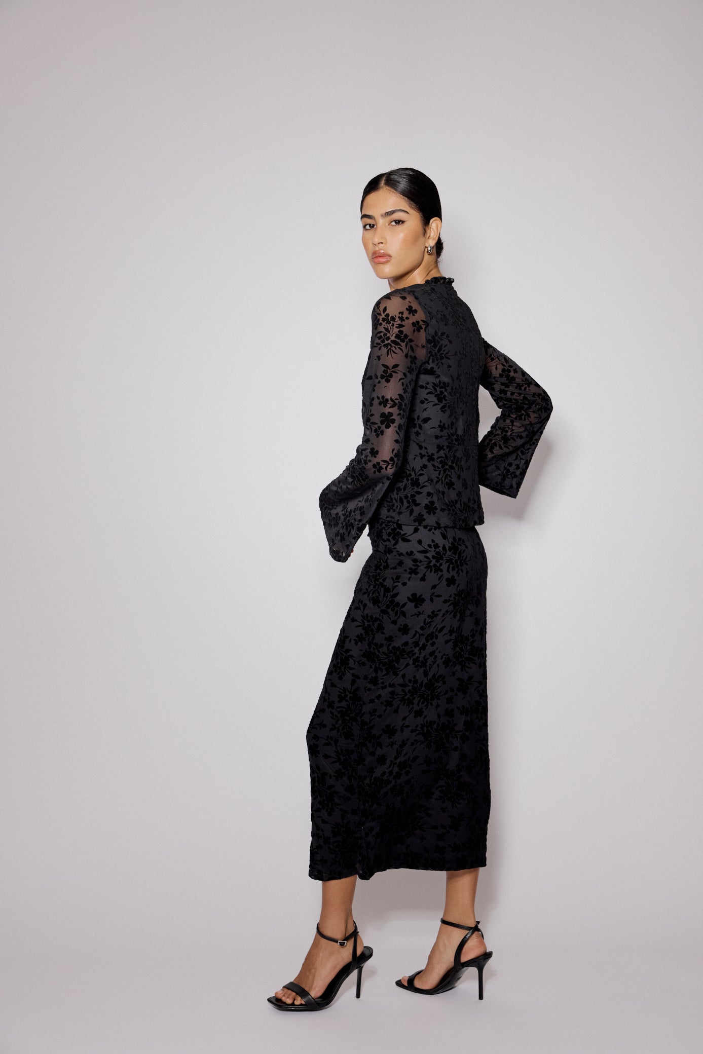 Black Floral Jacquard Maxi Skirt