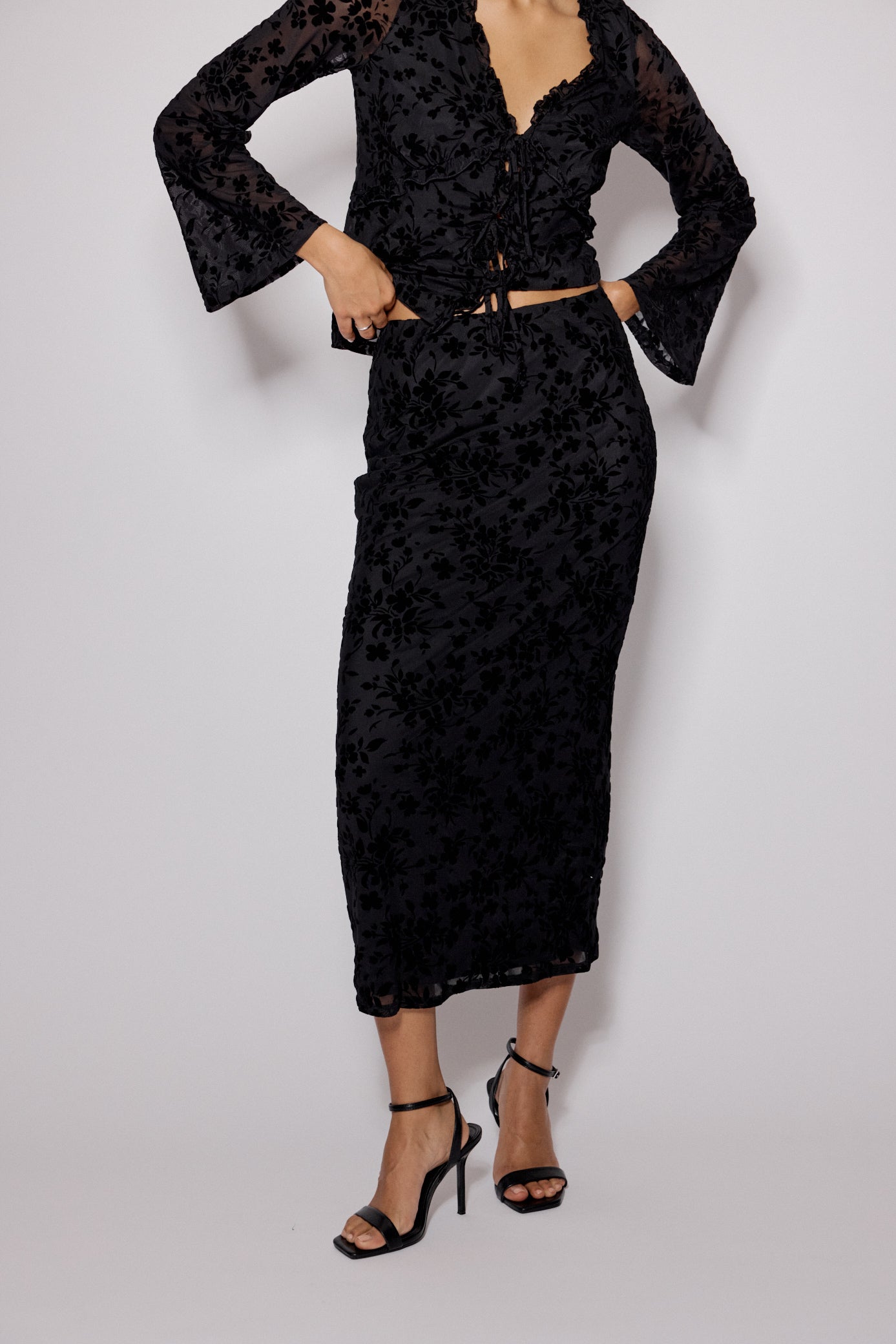 Black Floral Jacquard Maxi Skirt