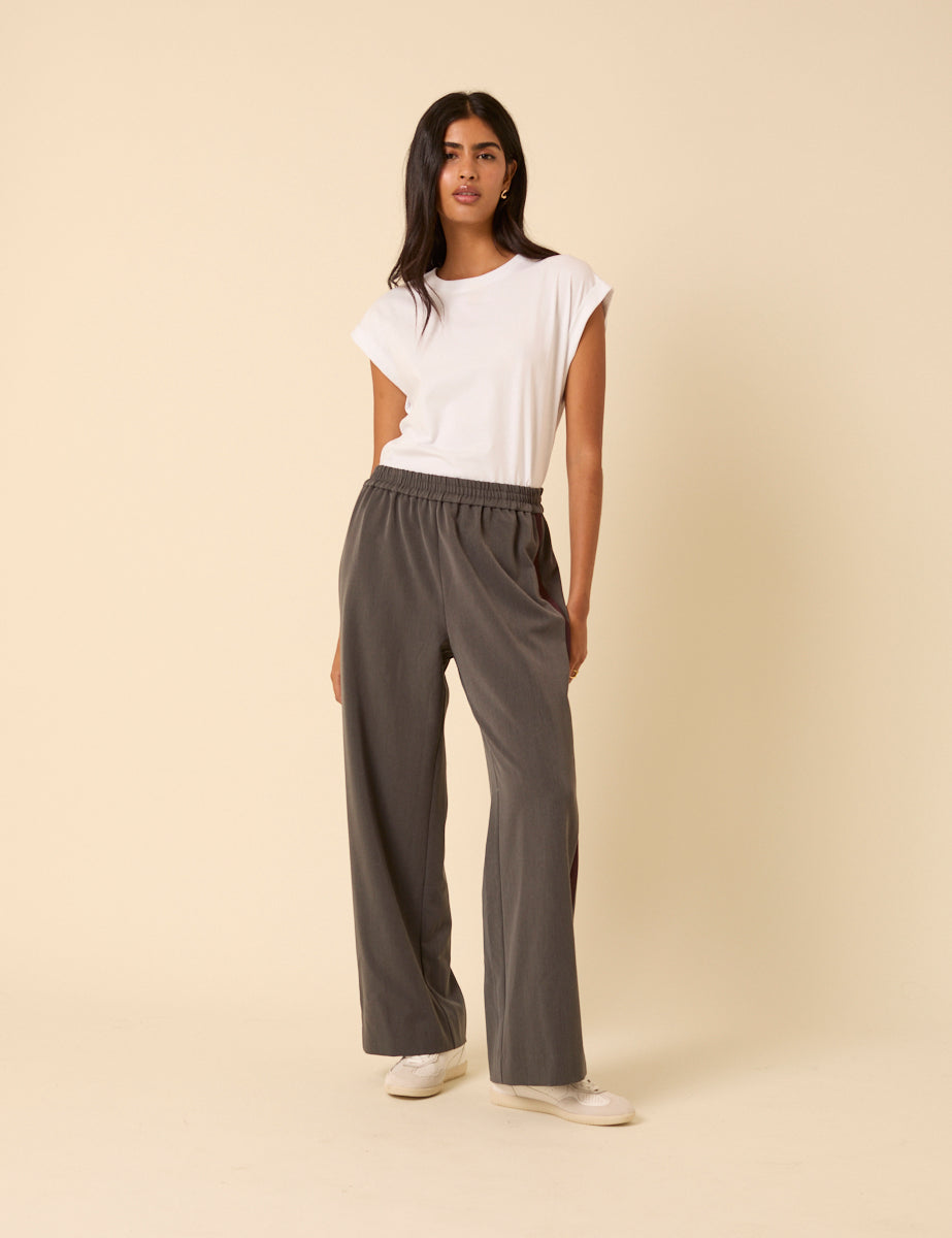 Grey Side Striped Relaxed Trousers