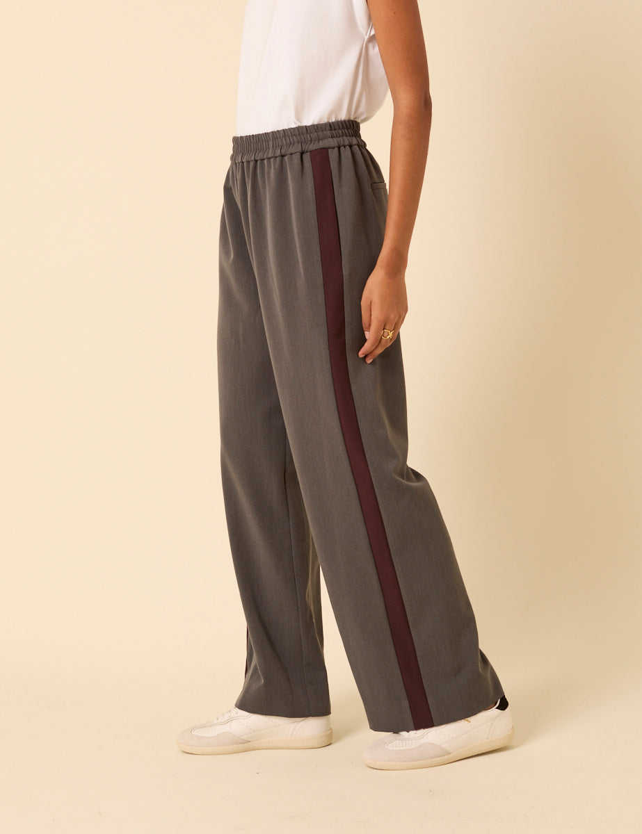 Grey Side Striped Relaxed Trousers