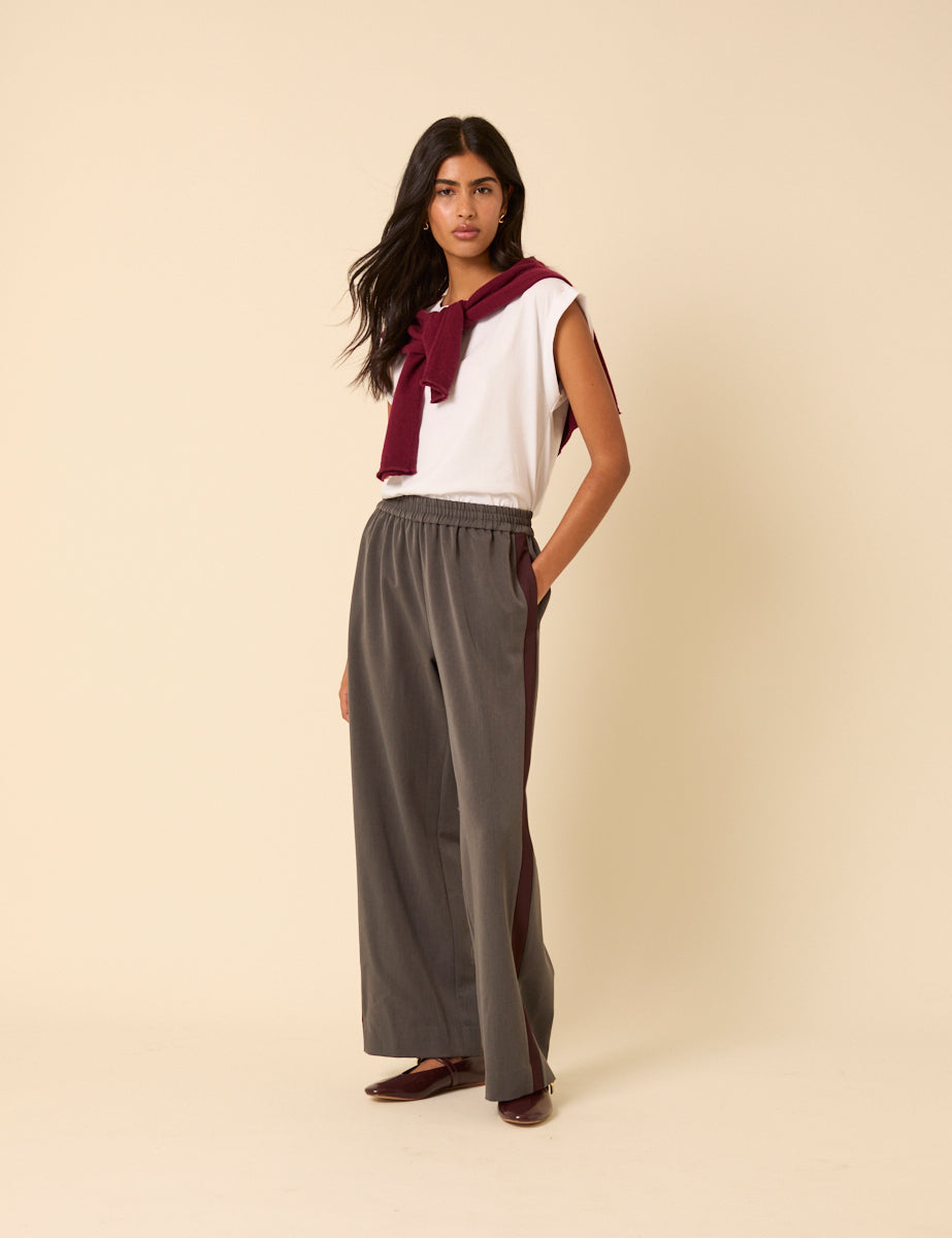 Grey Side Striped Relaxed Trousers
