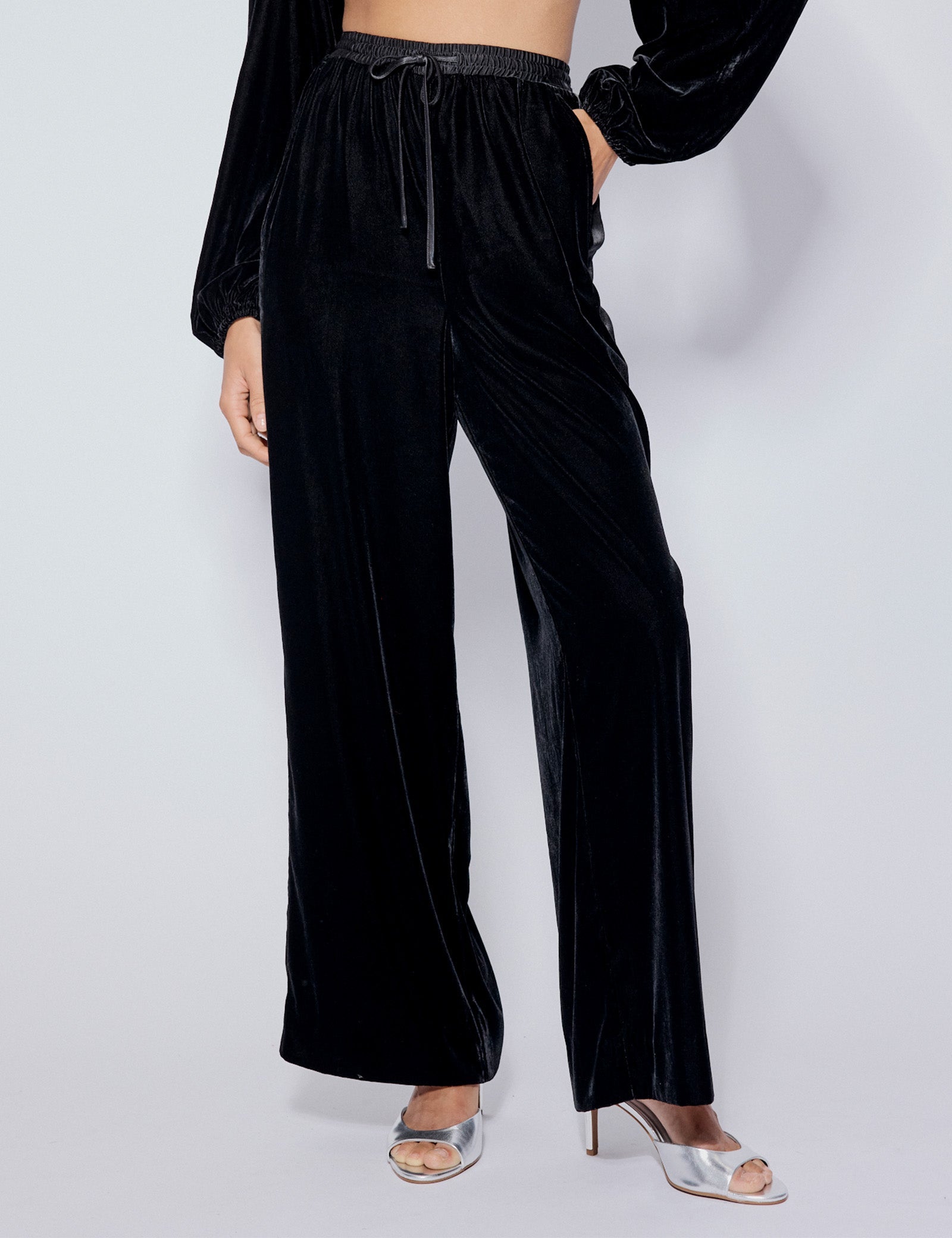 Black Velvet Contrast Satin Side Striped Trousers