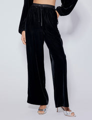Black Velvet Contrast Satin Side Striped Trousers