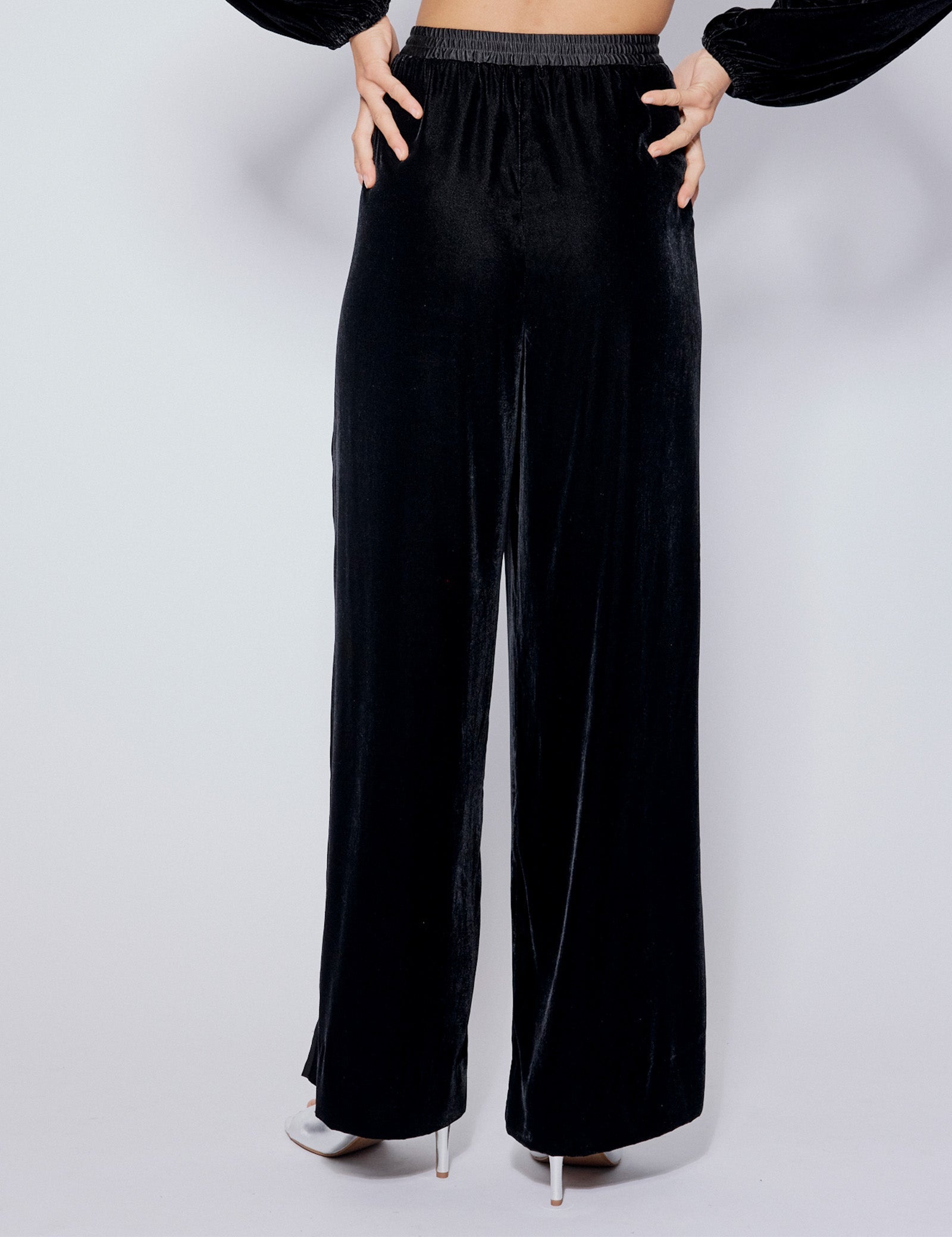 Black Velvet Contrast Satin Side Striped Trousers