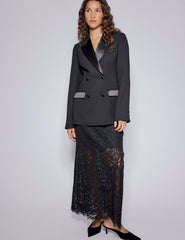 Black Floral Lace Midi Skirt