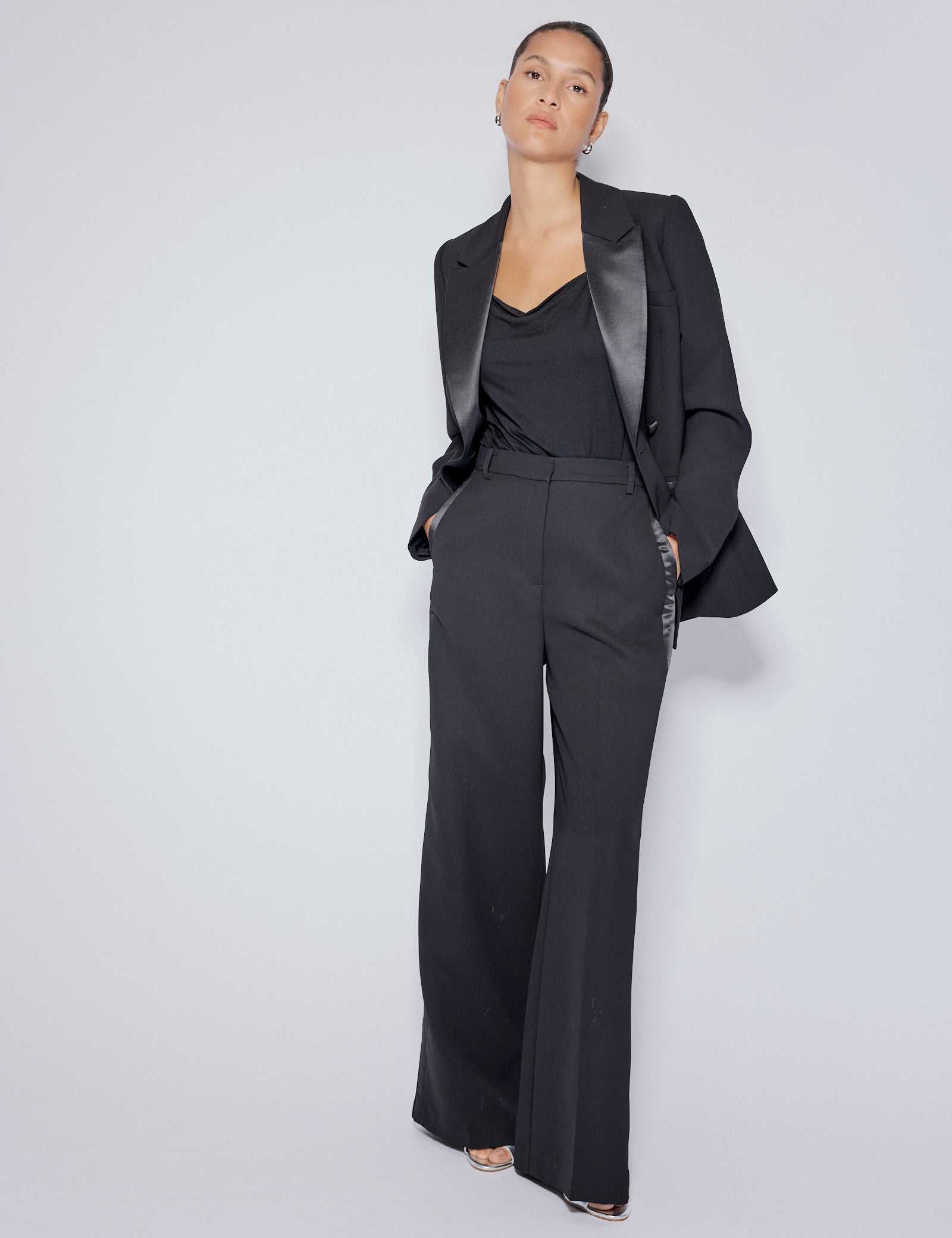Black Tuxedo Wide Leg Suit Trousers