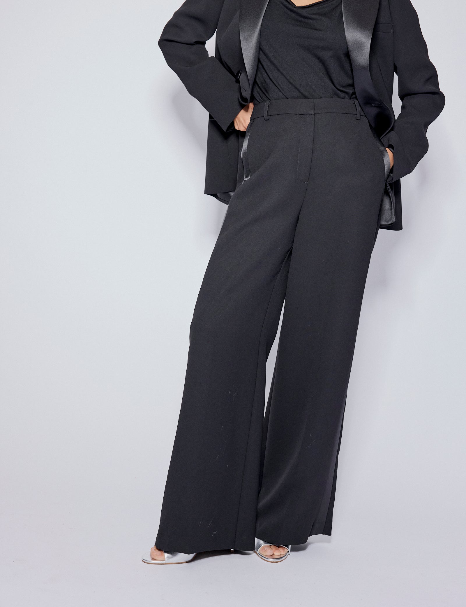 Black Tuxedo Wide Leg Suit Trousers