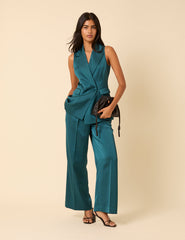 Turquoise Satin Tailored Trousers
