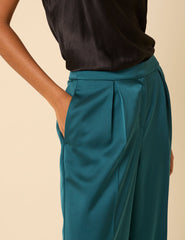 Turquoise Satin Tailored Trousers