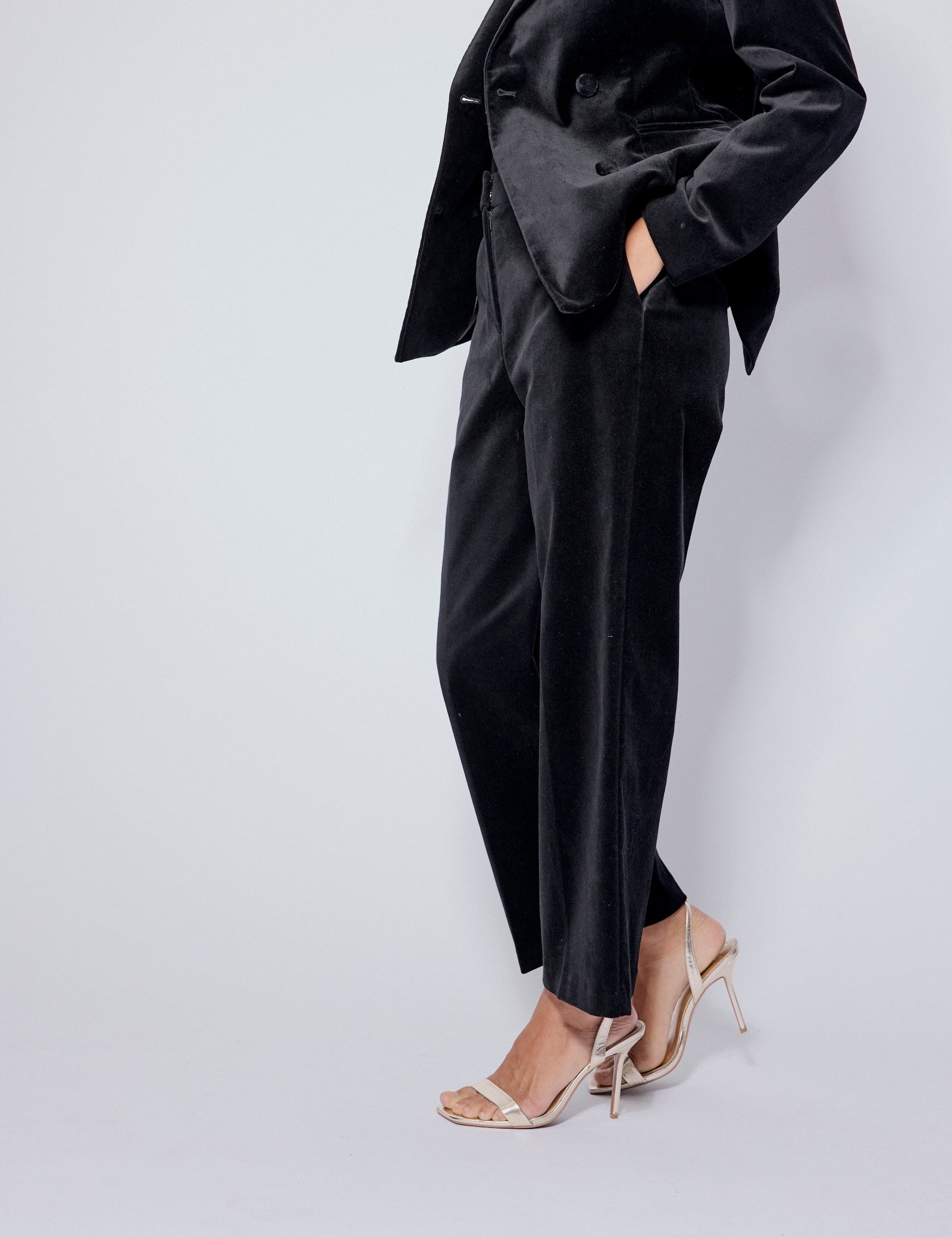Black High Waisted Velvet Trousers