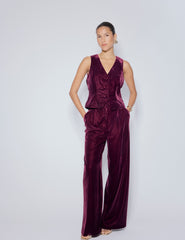 Burgundy Velvet Wide Leg Trousers