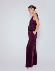 Burgundy Velvet Wide Leg Trousers