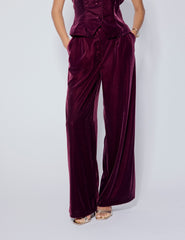 Burgundy Velvet Wide Leg Trousers