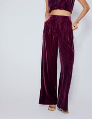 Burgundy Velvet Wide Leg Trousers