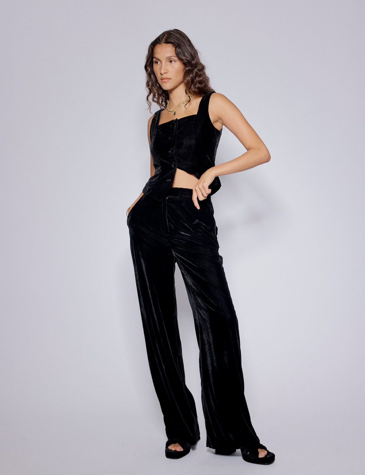 Black Velvet Straight Leg Trousers