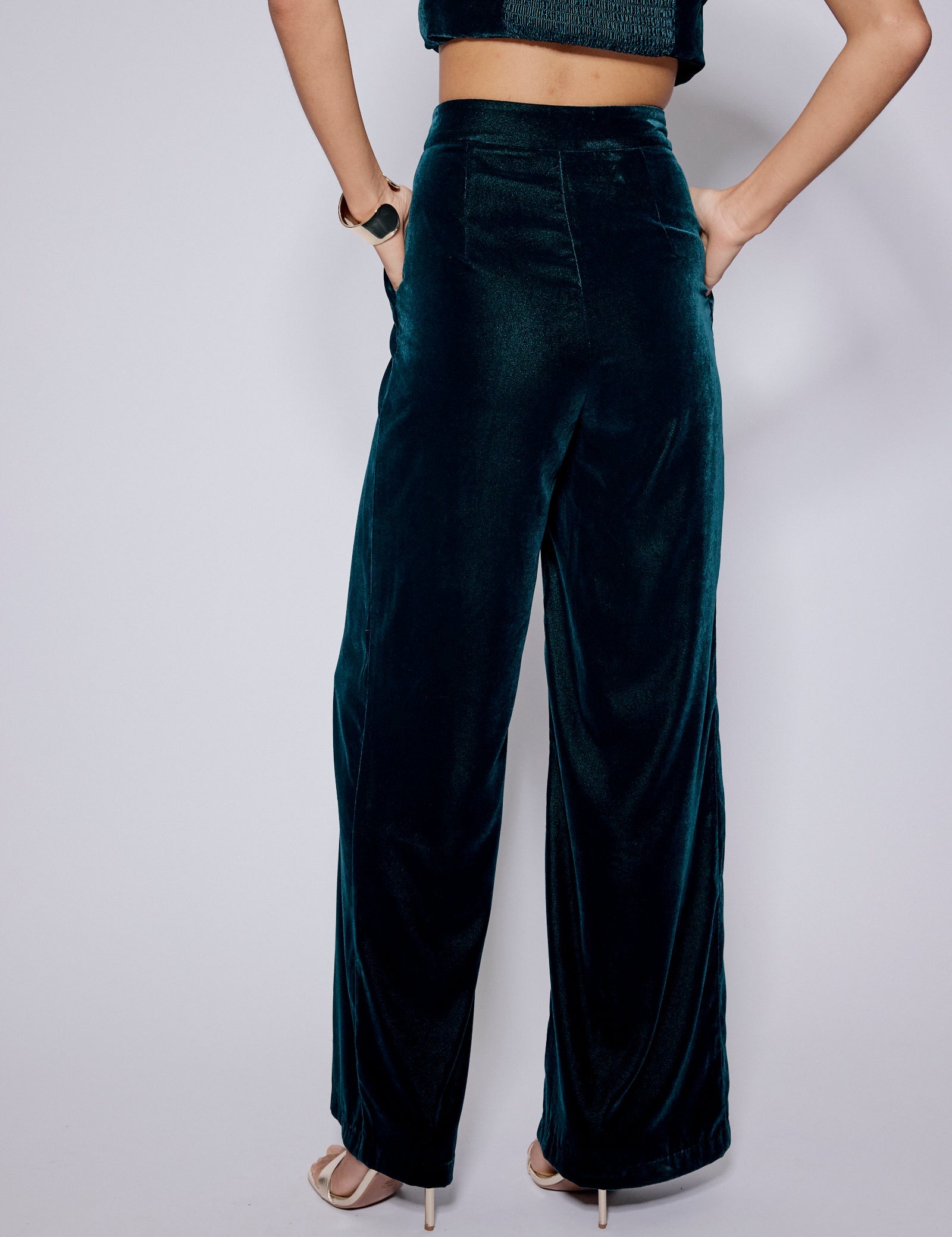 Green Velvet Straight Leg Trousers