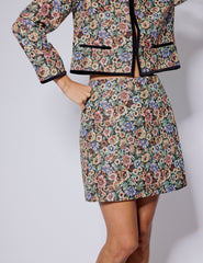 Black Floral Tapestry Mini Skirt