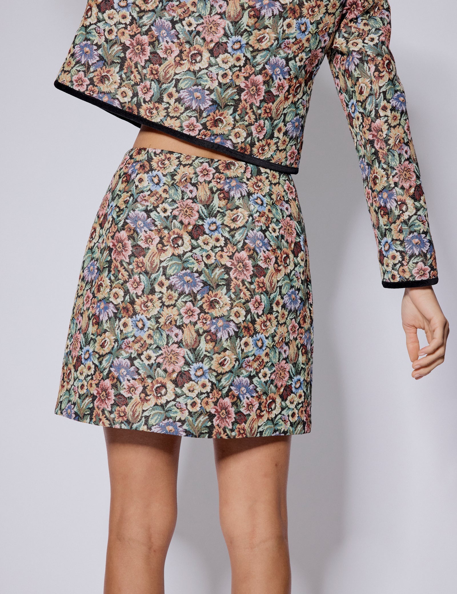 Black Floral Tapestry Mini Skirt