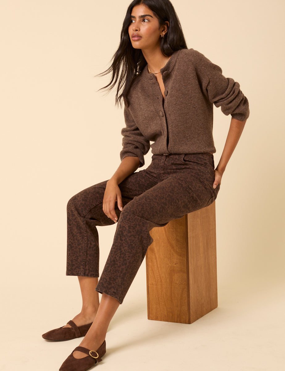 Leopard Print Mid Rise Camden Tapered Jeans