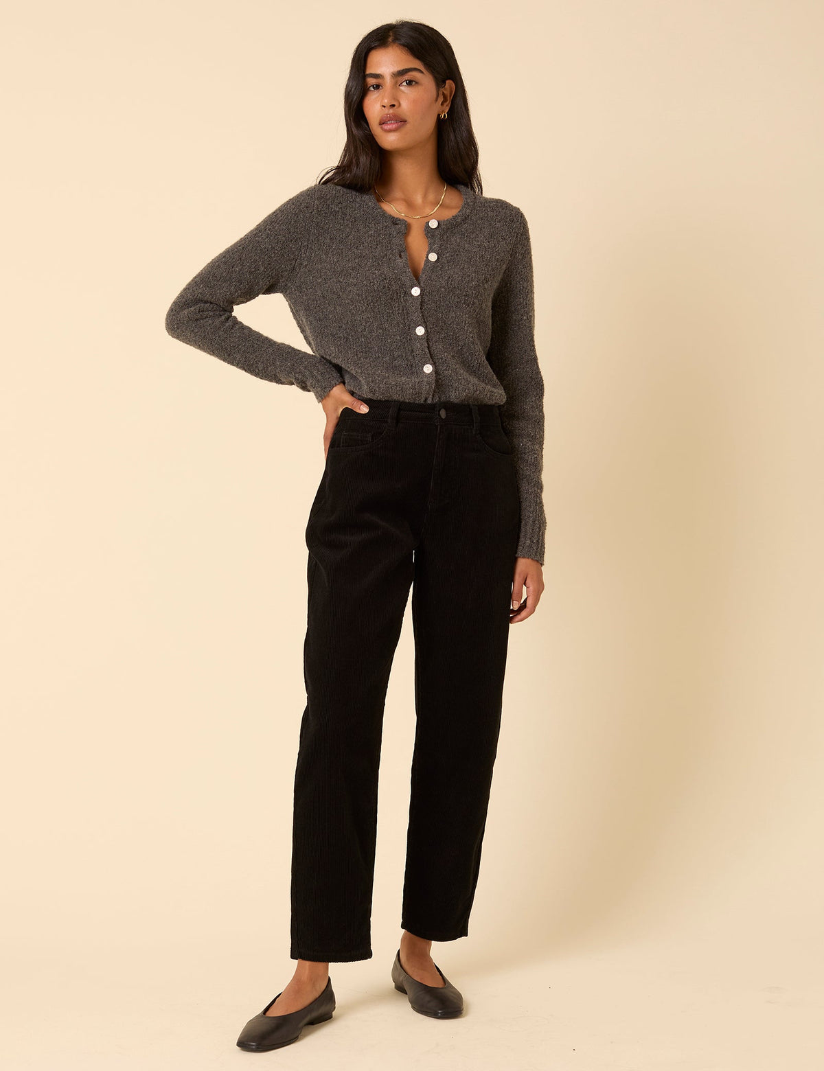 Black Cord Putney Barrel Leg Jeans