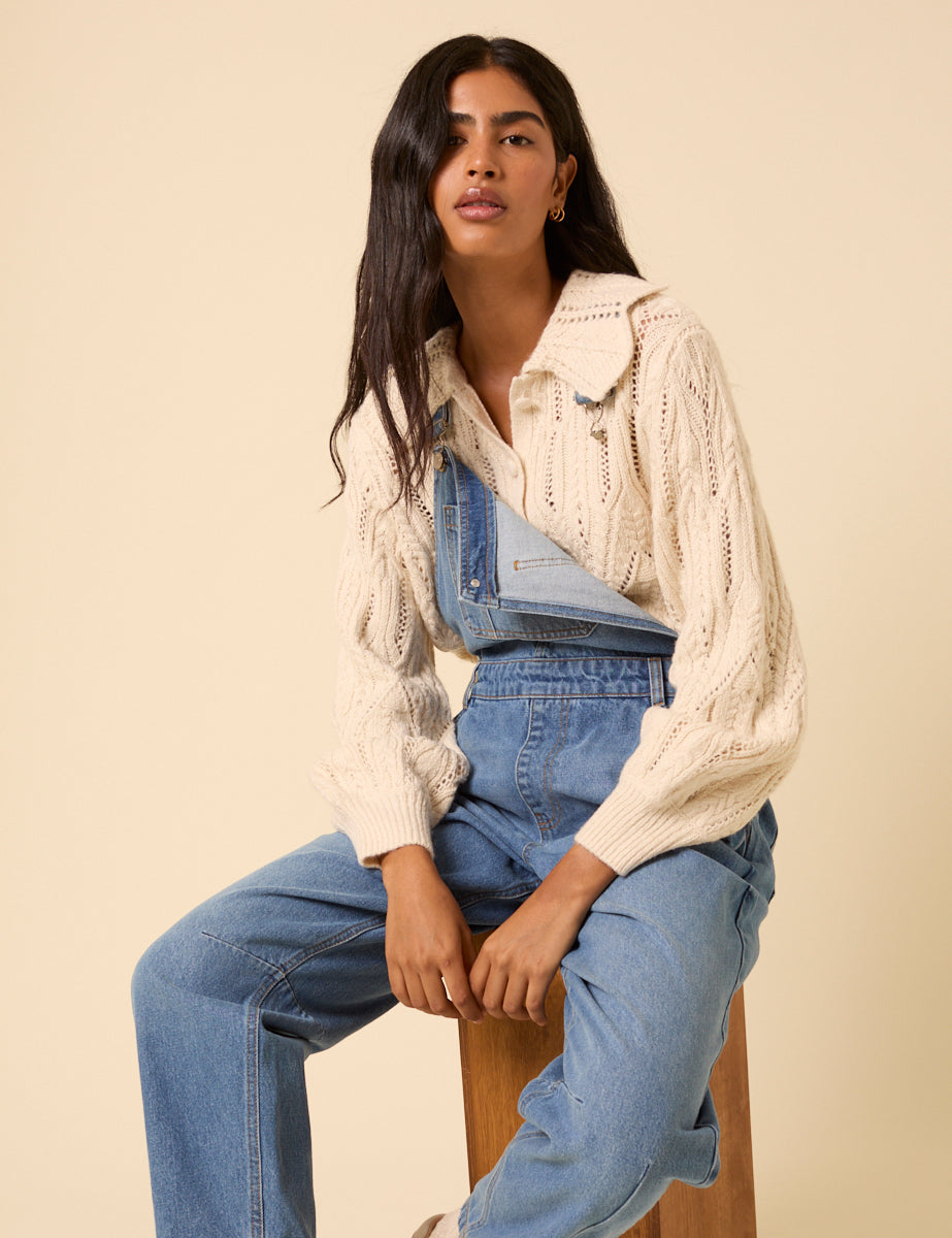 Blue Denim Barrel Leg Dungarees